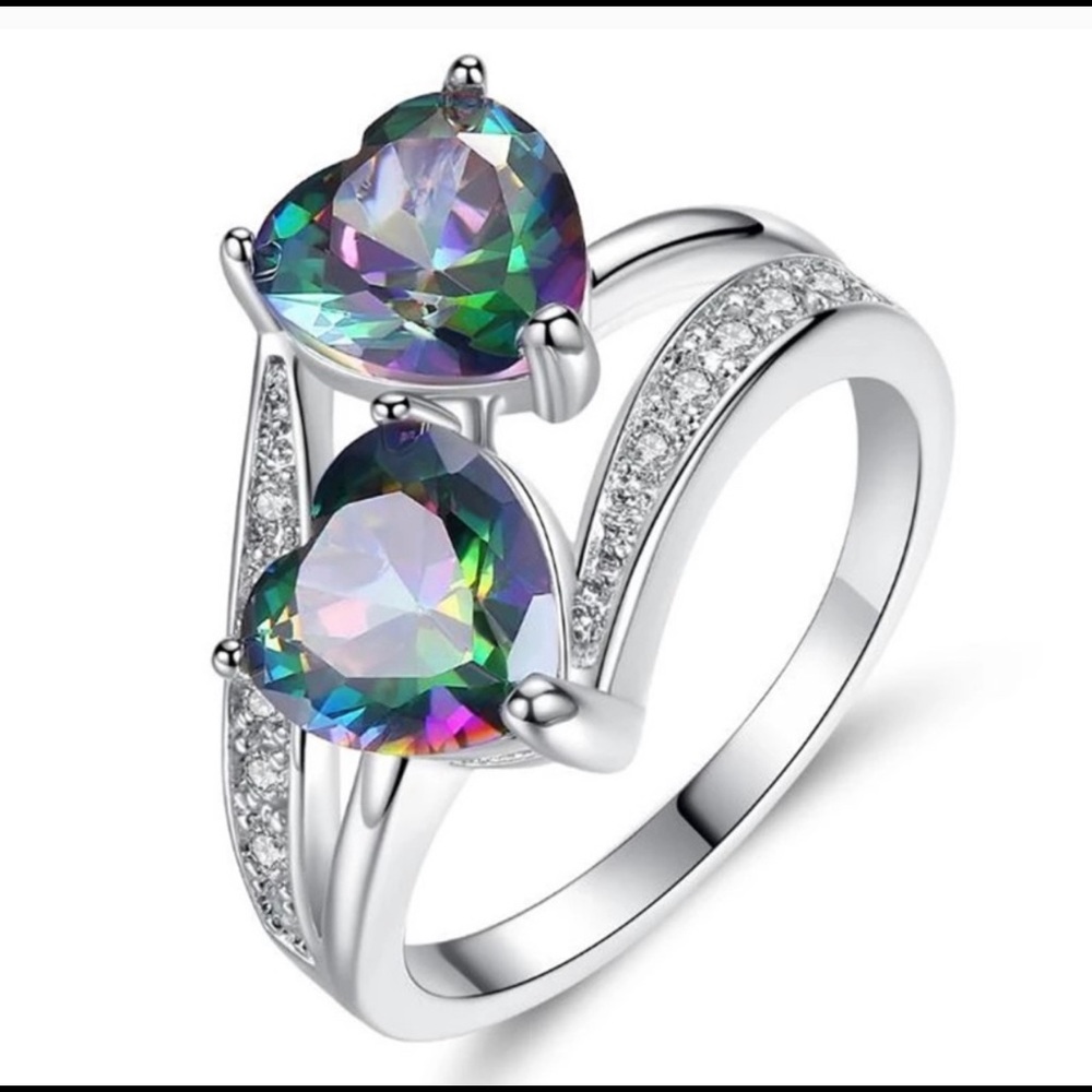 Double heart rainbow  ❤️ ring  , new !